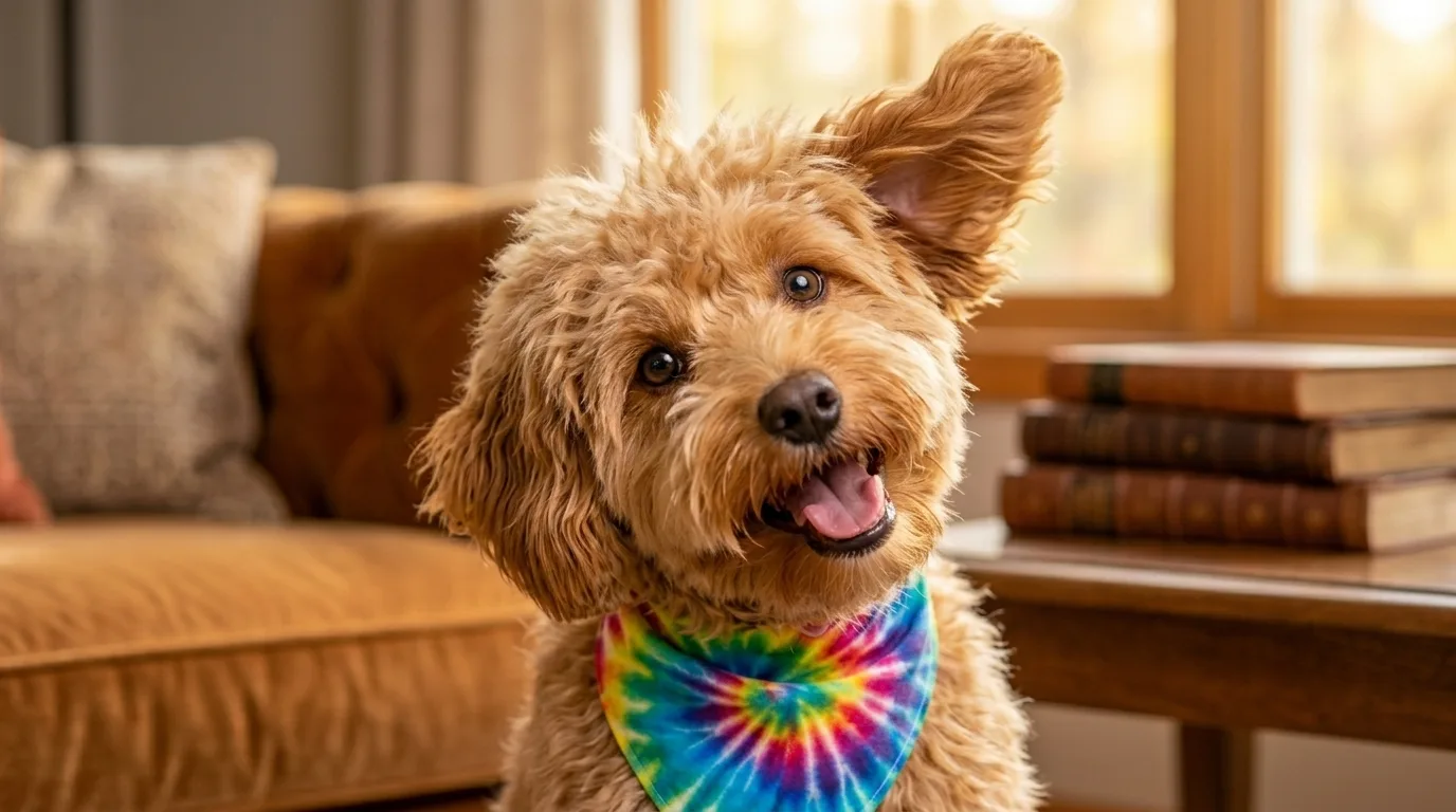 Cachorro com expressao engracada e orelha caida de lado