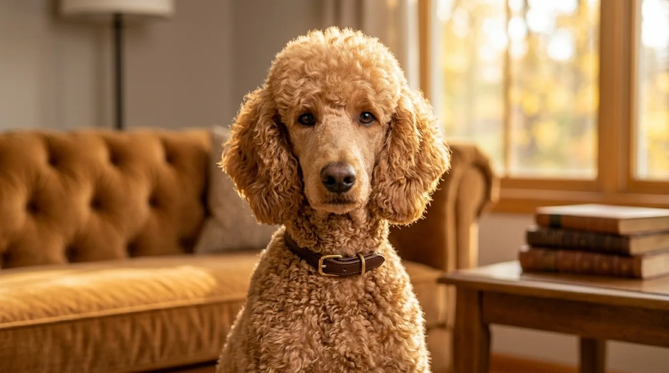 Poodle bem cuidado com pelo cacheado elegante